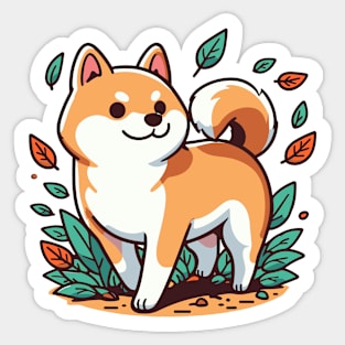 playful fall shiba Sticker